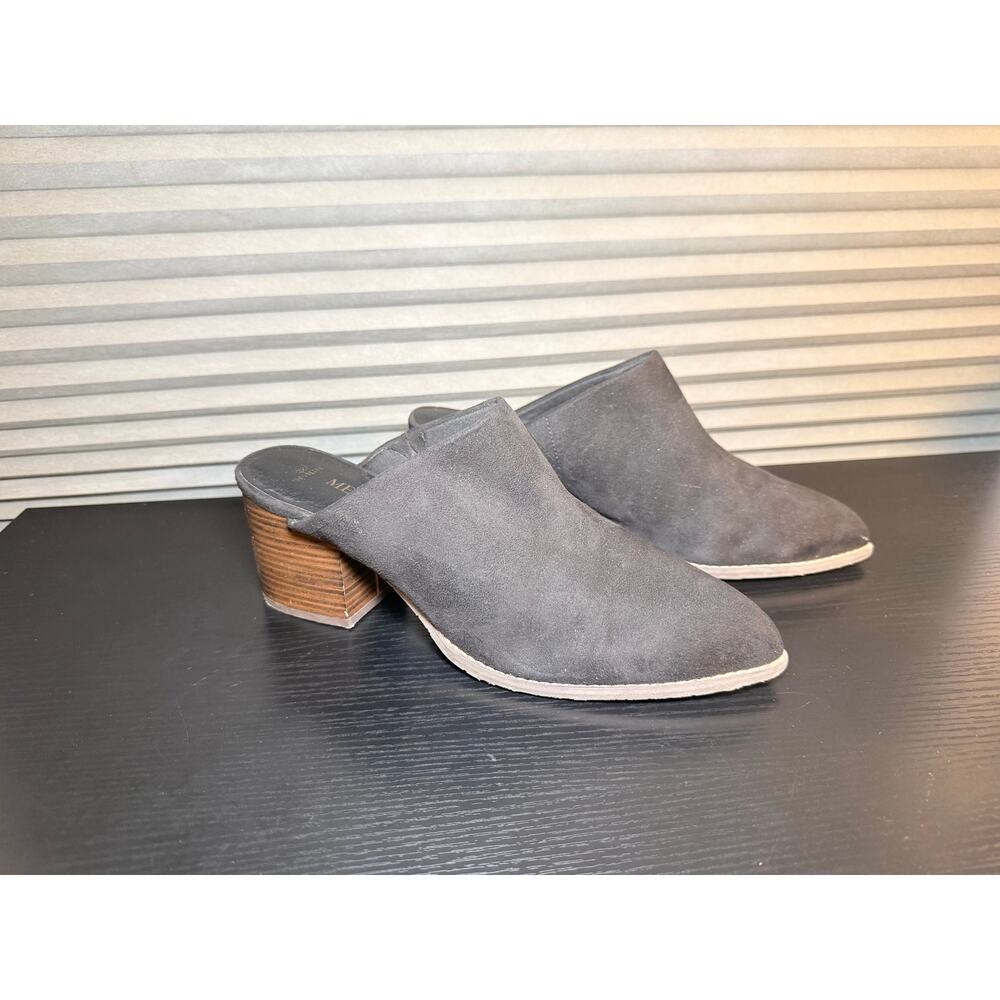 Melrose Ave Vegan Suede Mule Heels Black Slip On Block Heel Shoes Women’s Size 9